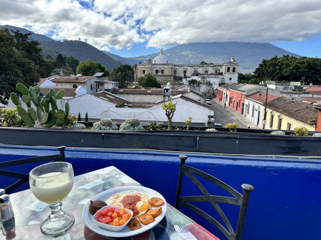 Guatemala Antigua rooftop breakfast