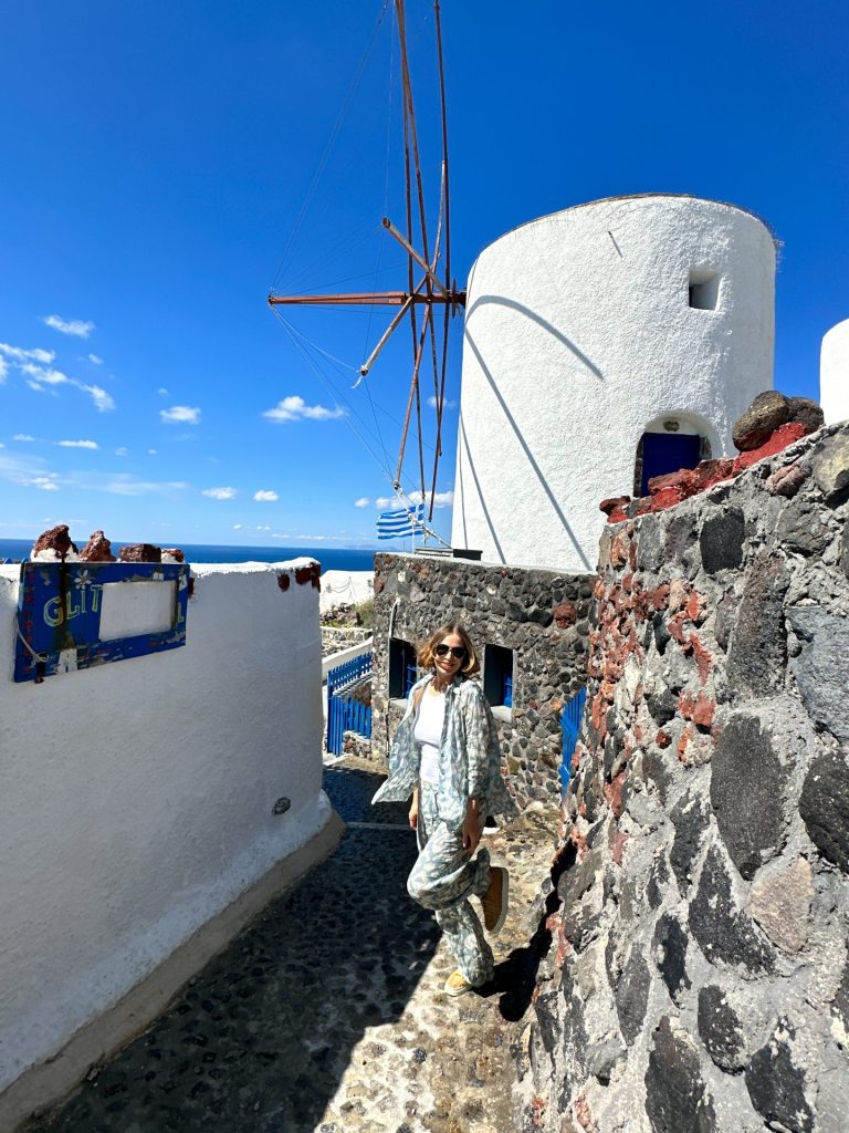 Santorini blue and white windlmills